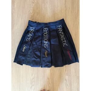 Red Valentino Pleated Navy Blue Skirt with Lace and Embroidery